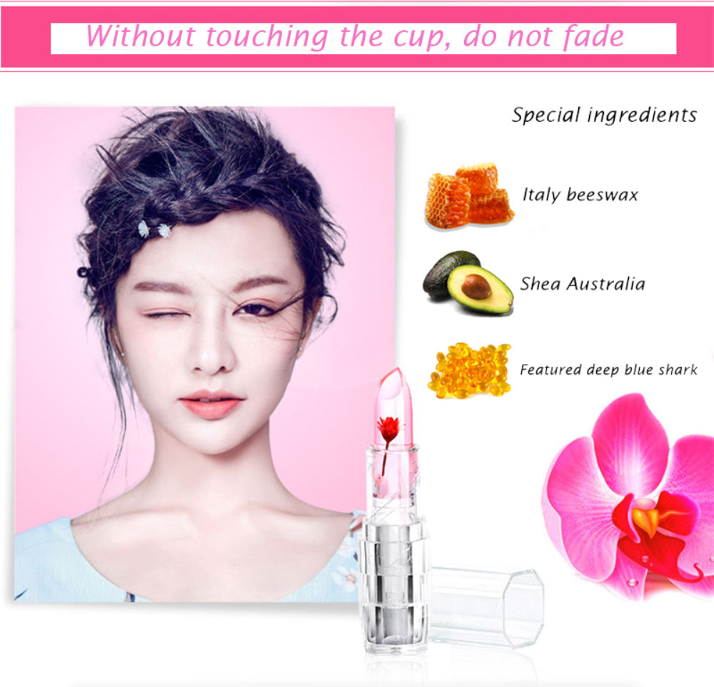 Waterproof Flower Lipstick Jelly Flower Transparent Color Changing Lipstick Flower Jelly High-Glossy Lipstick (Pack Of 2)