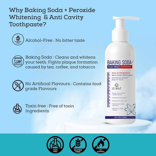 Zorba Baking Soda Multi-White Toothpaste 100ML - bazaarOwl