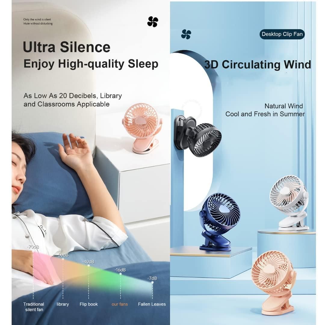 Portable Super Airflow Silent USB Desktop Fan | 360° Adjustable Table Clip Fan with 10000mAh Rechargeable Option - bazaarOwl