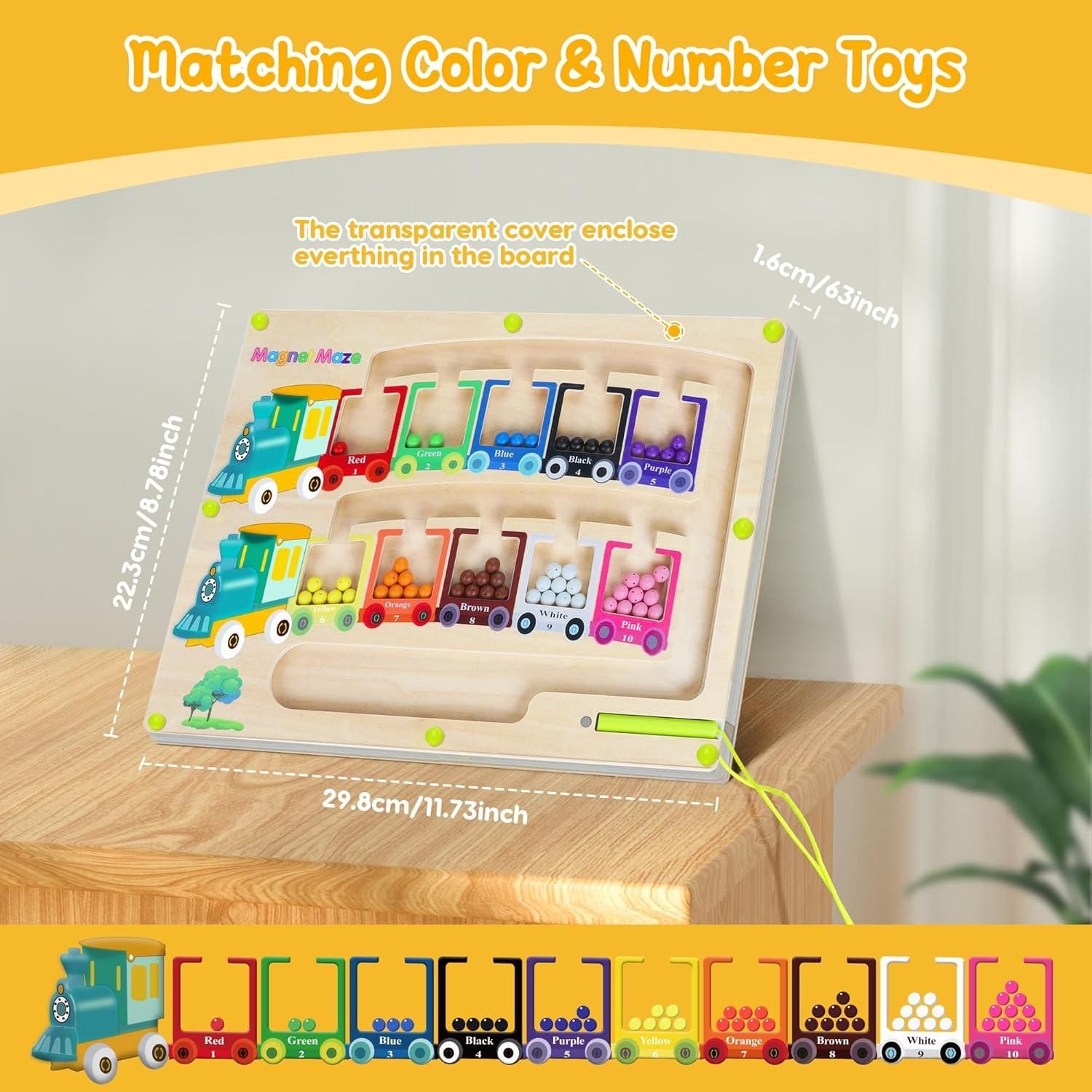 Magnetic Color & Number Maze Montessori Wooden Puzzle Game Board - bazaarOwl