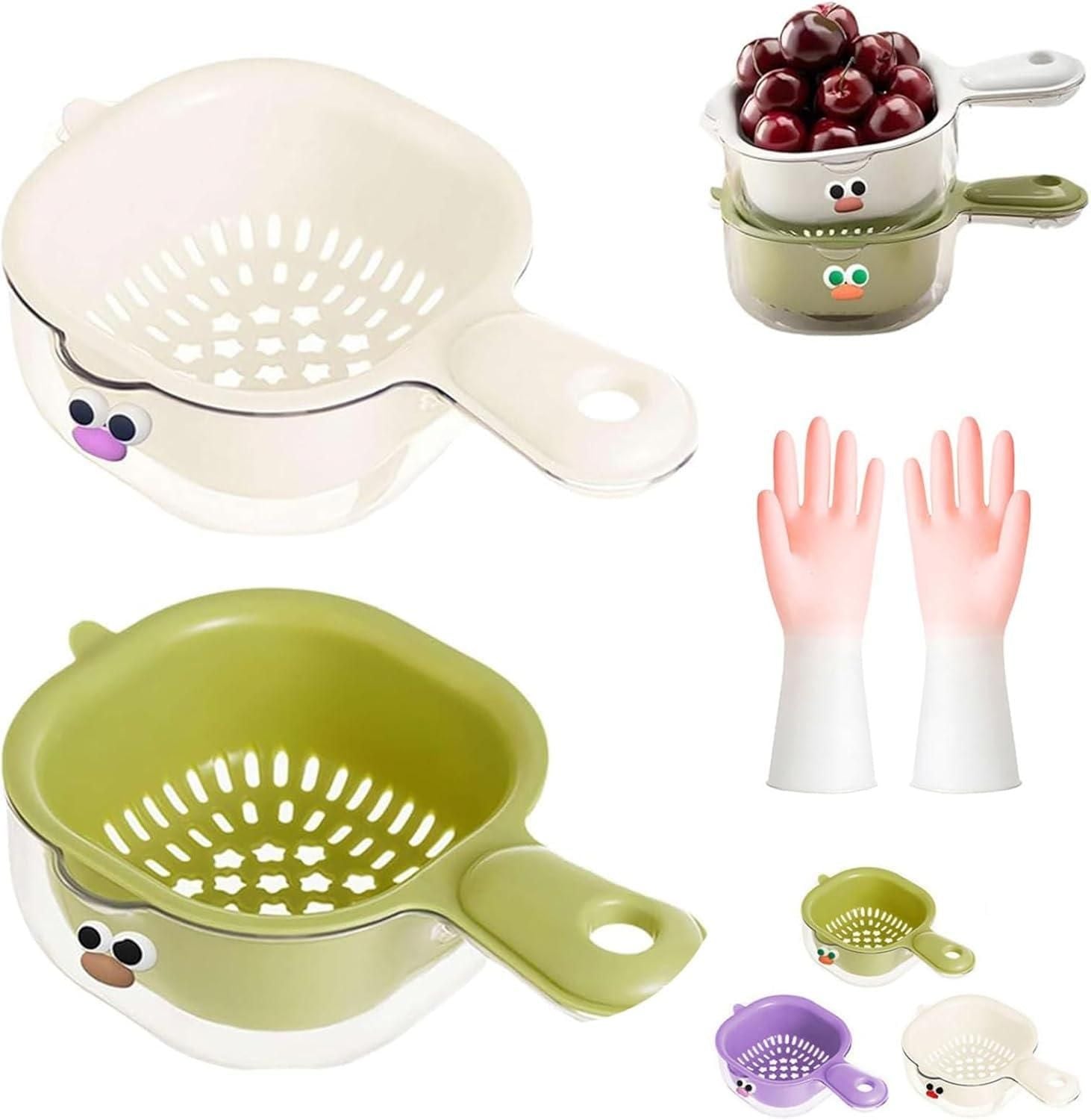 Strainer Dual-Layer Veggie & Fruit Draining Basket with Handle - bazaarOwl