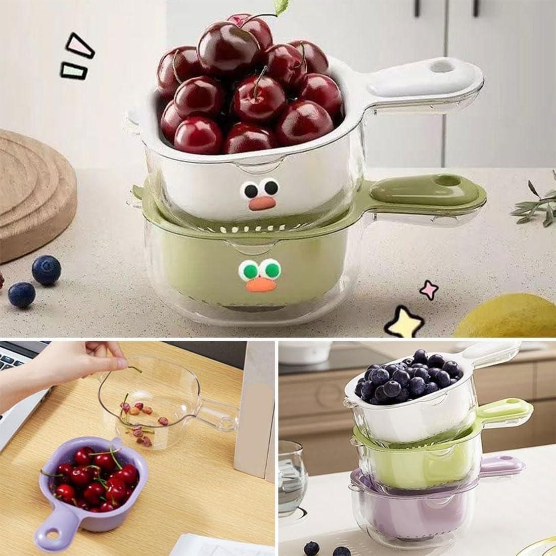 Strainer Dual-Layer Veggie & Fruit Draining Basket with Handle - bazaarOwl