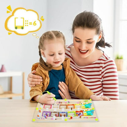 Magnetic Color & Number Maze Montessori Wooden Puzzle Game Board - bazaarOwl
