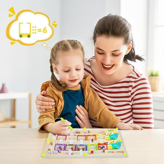 Magnetic Color & Number Maze Montessori Wooden Puzzle Game Board - bazaarOwl