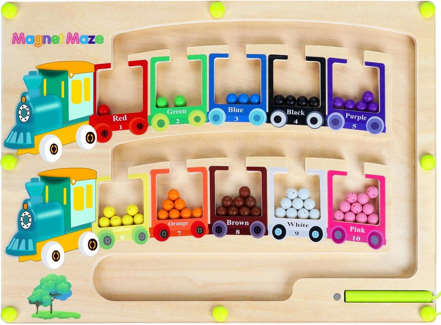 Magnetic Color & Number Maze Montessori Wooden Puzzle Game Board - bazaarOwl
