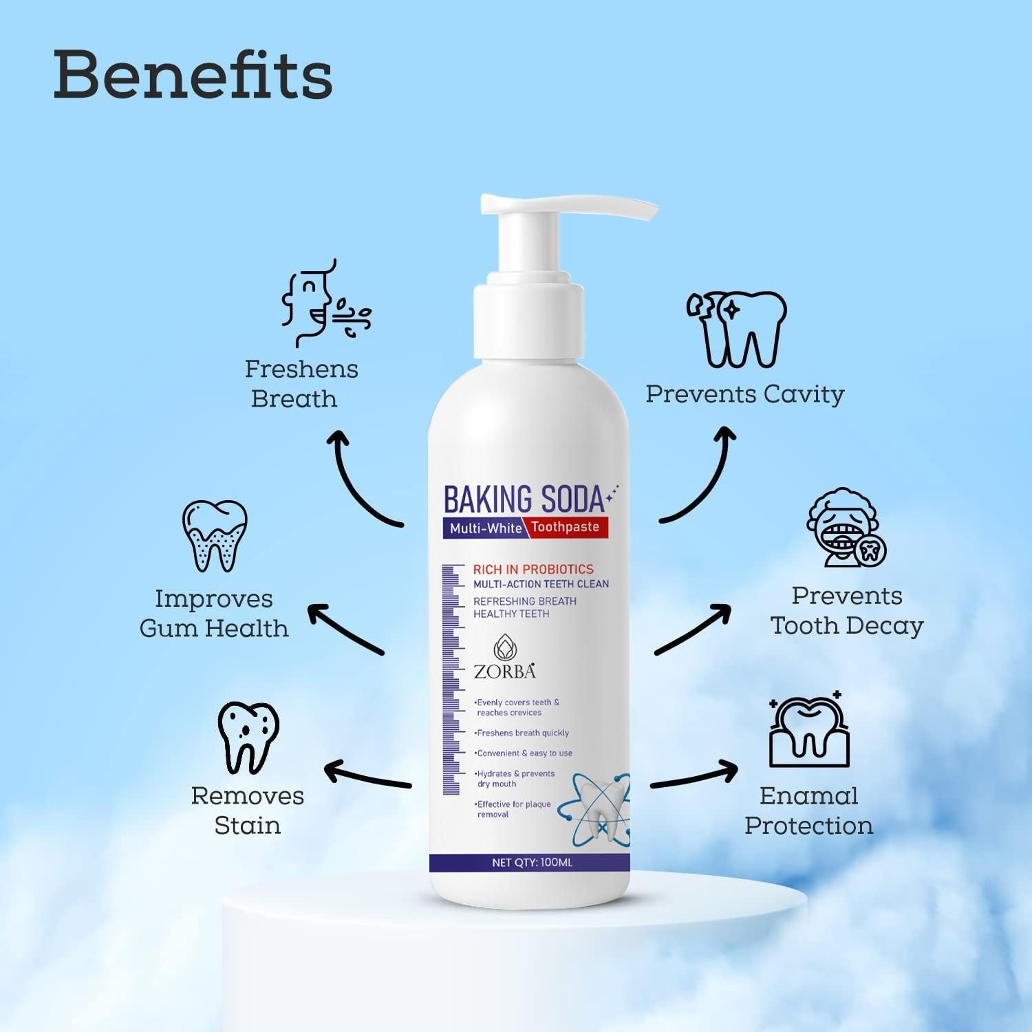 Zorba Baking Soda Multi-White Toothpaste 100ML - bazaarOwl