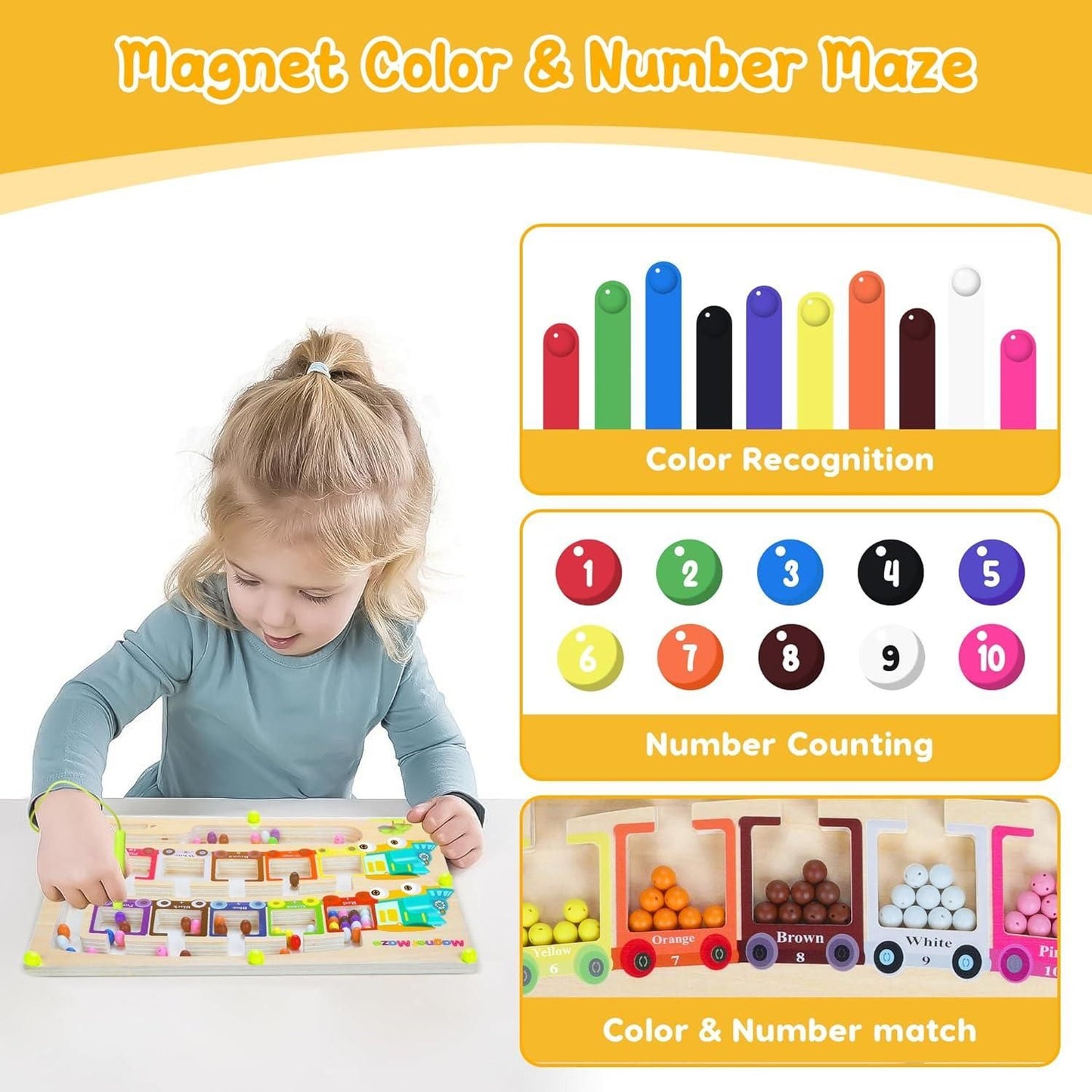 Magnetic Color & Number Maze Montessori Wooden Puzzle Game Board - bazaarOwl