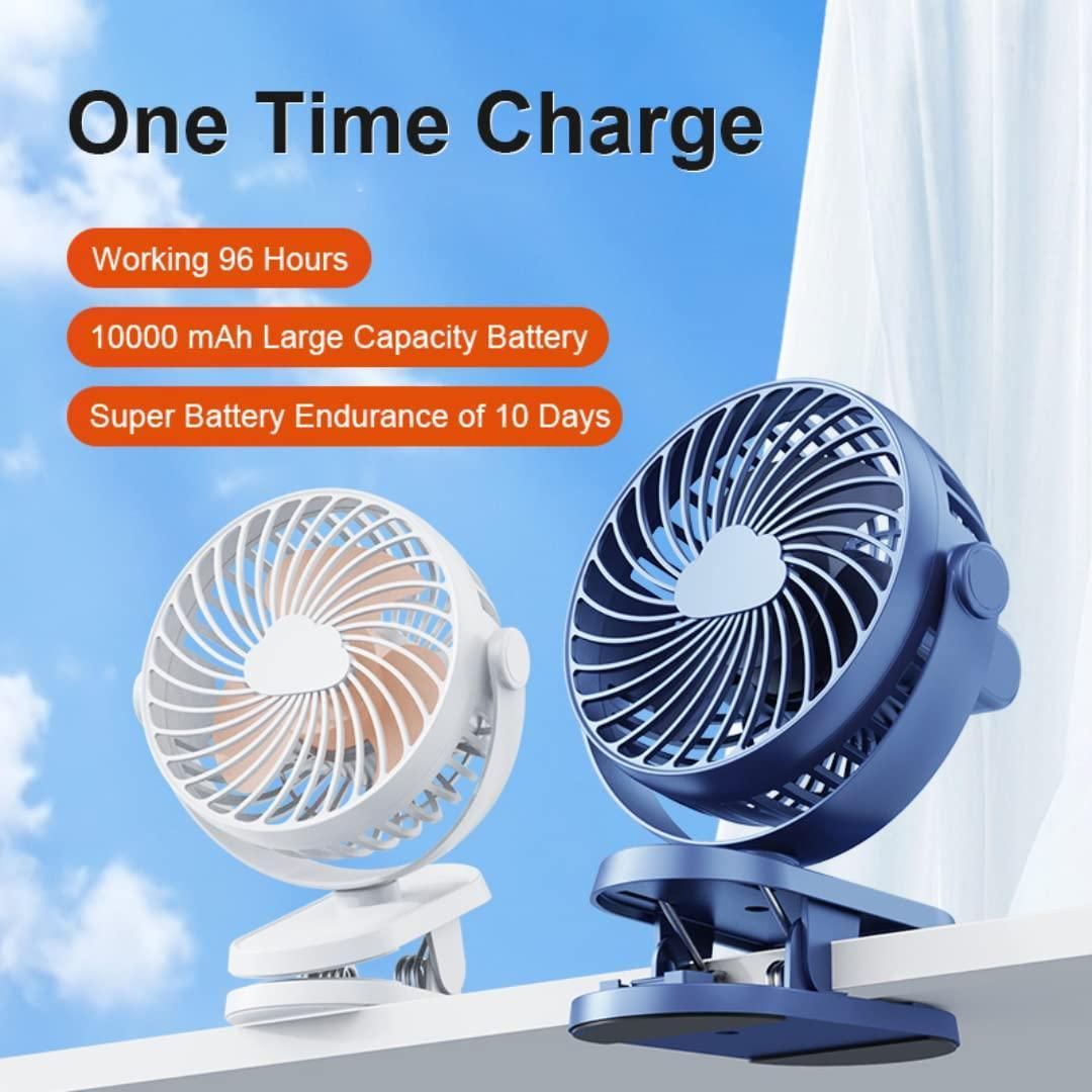 Portable Super Airflow Silent USB Desktop Fan | 360° Adjustable Table Clip Fan with 10000mAh Rechargeable Option - bazaarOwl
