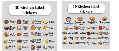 3D Waterproof Kitchen Spice Jar Label Stickers (Pack of 1 - 60 Stickers) - bazaarOwl