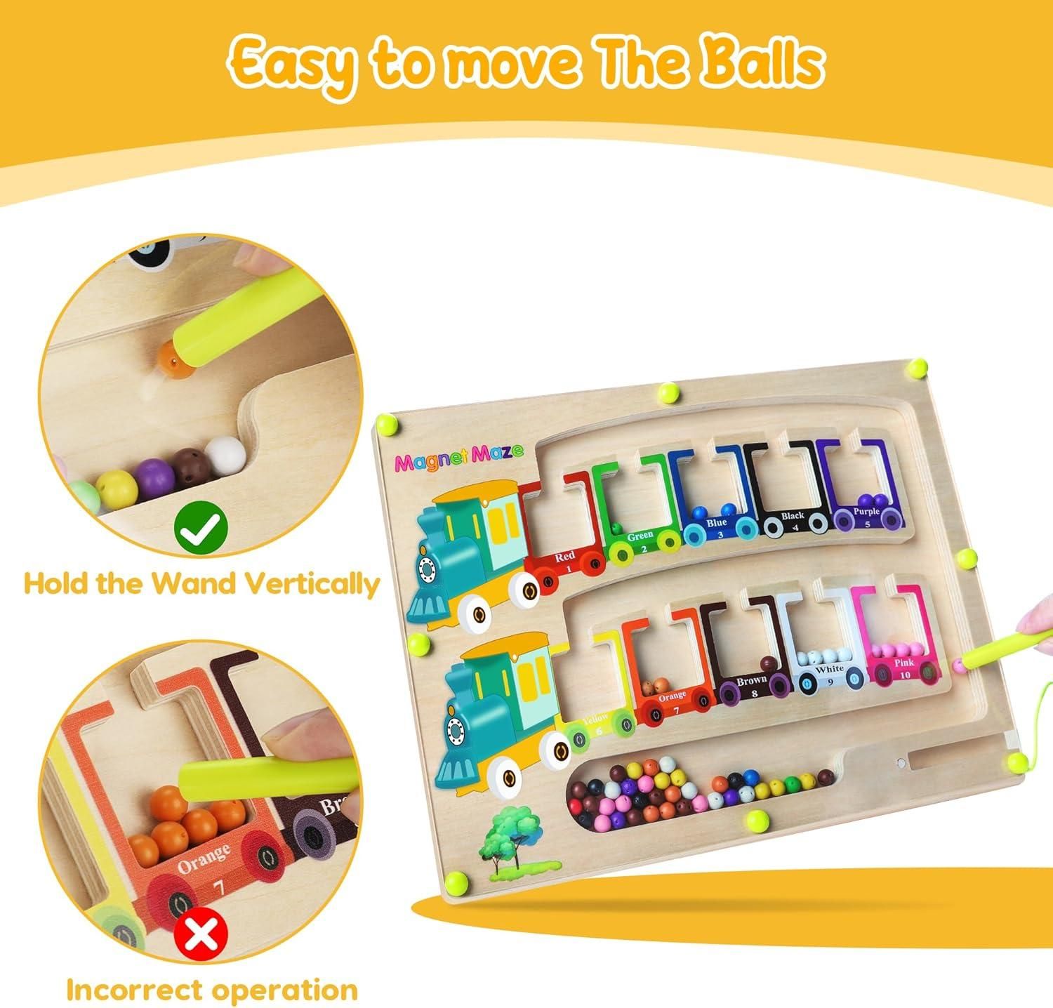 Magnetic Color & Number Maze Montessori Wooden Puzzle Game Board - bazaarOwl