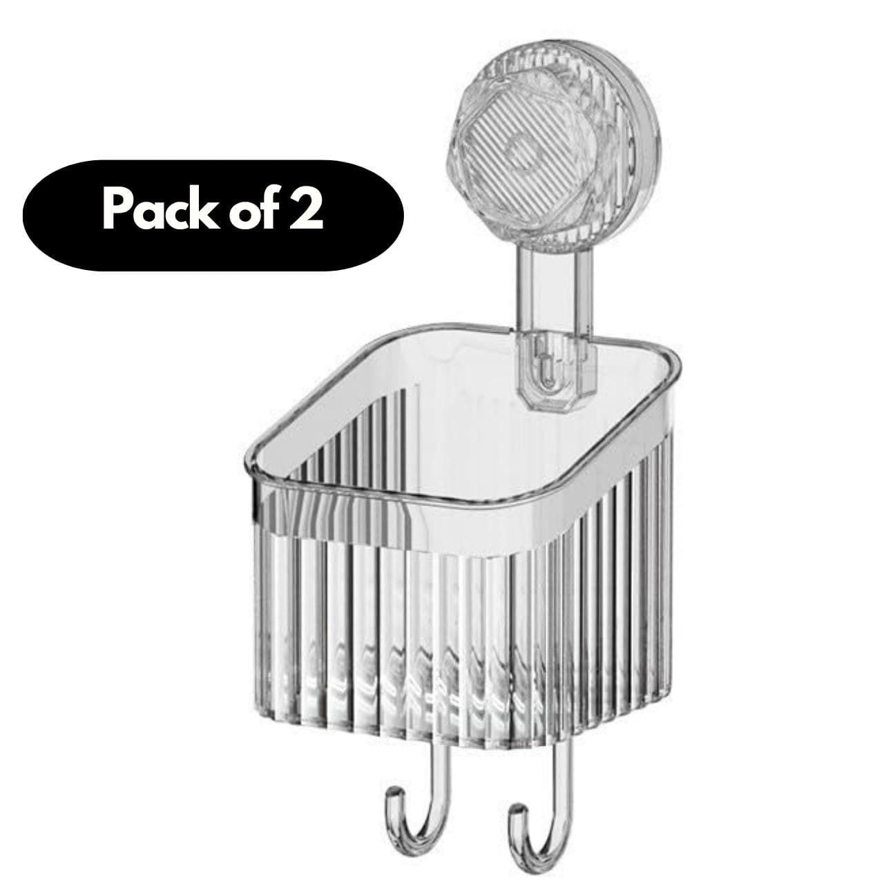 Suction Cup Rack Pack of 2 | Transparent Wall-Mounted Shower Storage Rack | Punch-Free Bathroom Organizer - bazaarOwl