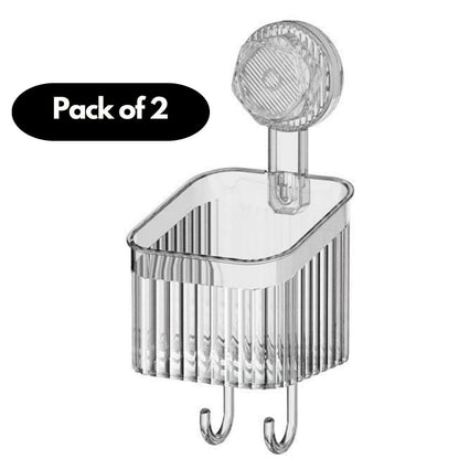 Suction Cup Rack Pack of 2 | Transparent Wall-Mounted Shower Storage Rack | Punch-Free Bathroom Organizer - bazaarOwl
