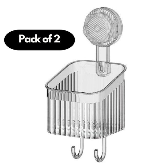 Suction Cup Rack Pack of 2 | Transparent Wall-Mounted Shower Storage Rack | Punch-Free Bathroom Organizer - bazaarOwl