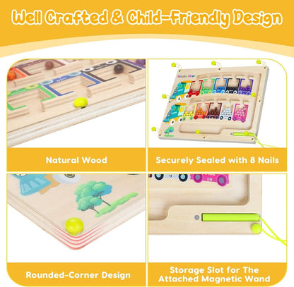 Magnetic Color & Number Maze Montessori Wooden Puzzle Game Board - bazaarOwl