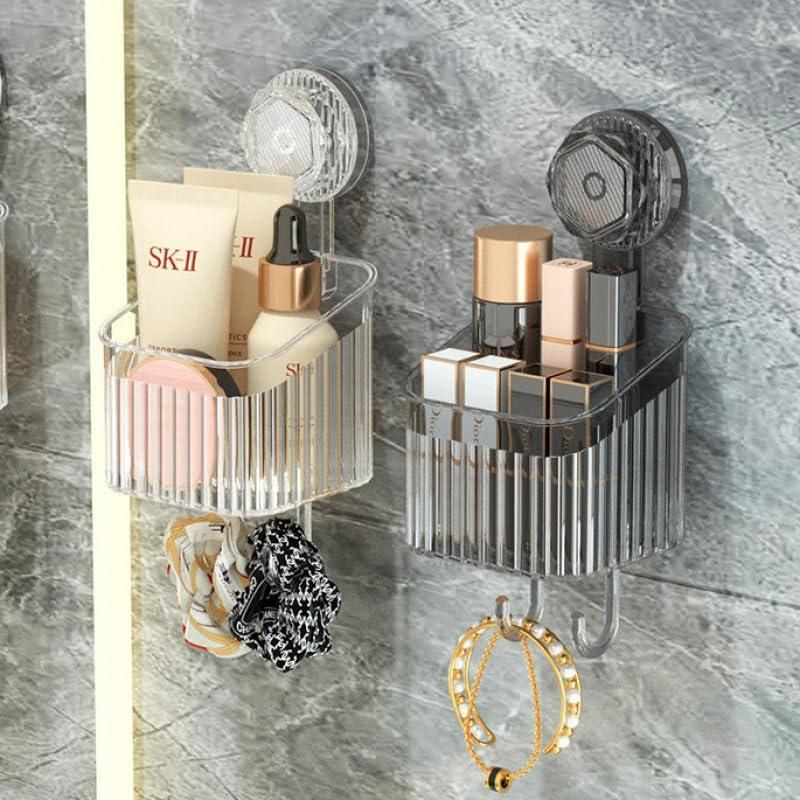 Suction Cup Rack Pack of 2 | Transparent Wall-Mounted Shower Storage Rack | Punch-Free Bathroom Organizer - bazaarOwl