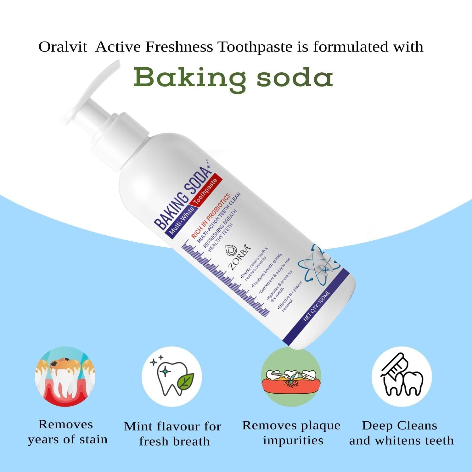 Zorba Baking Soda Multi-White Toothpaste 100ML - bazaarOwl