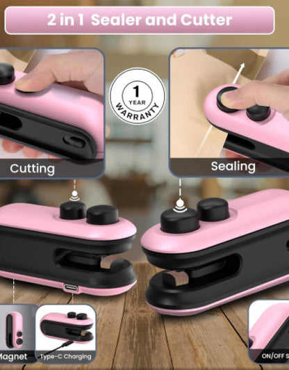 Portable Plastic Bag Sealing Machine | Construx Mini Bag Sealer with Cutter and Magnet - bazaarOwl